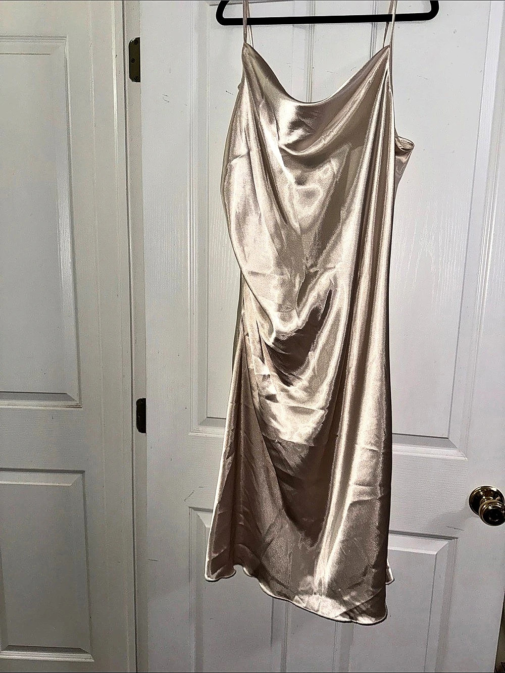 bebe Satin Cowl Neck Midi Slip Dress in Pink